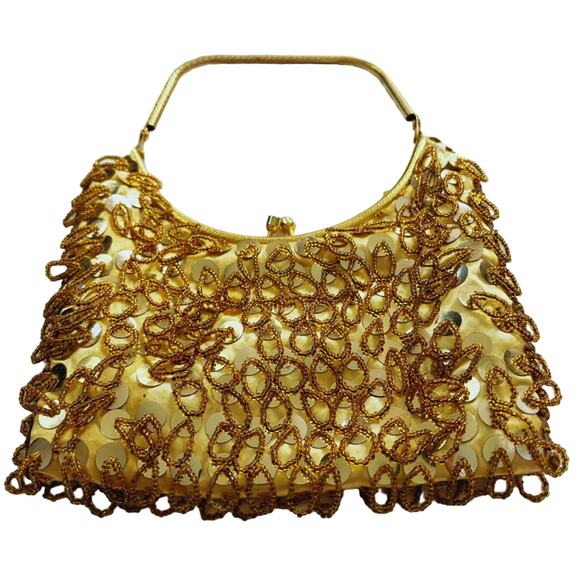 Vintage Simon Beaded Top Handle Handbag Gold - Picture 4 of 13